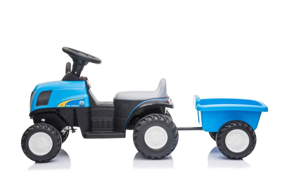 Vaikiškas traktorius New Holland su priekaba, 6 V, mėlynas