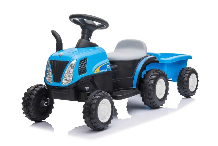 Vaikiškas traktorius New Holland su priekaba, 6 V, mėlynas