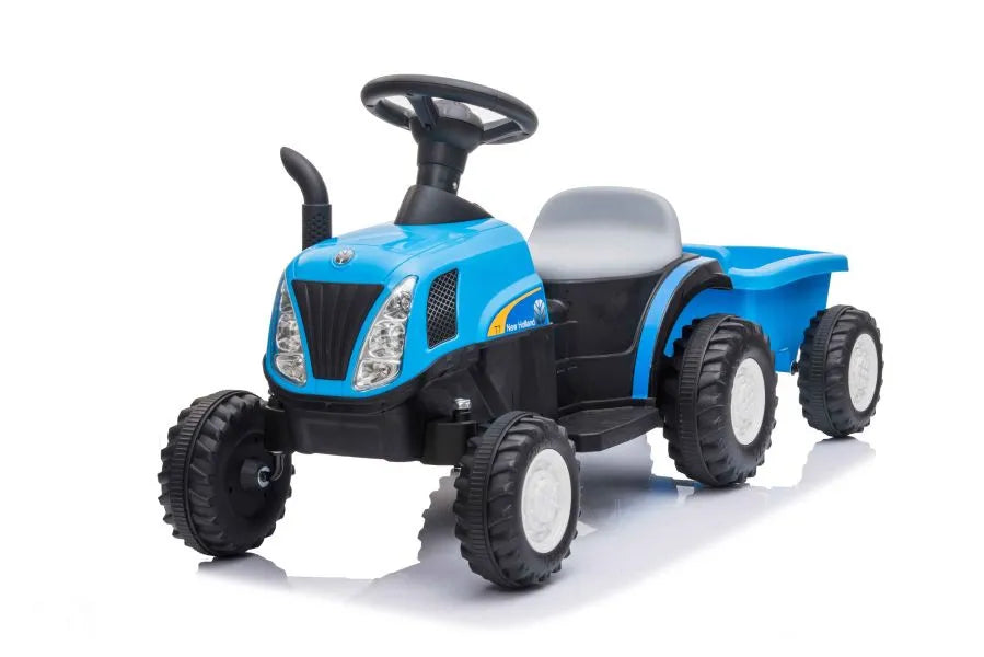 Vaikiškas traktorius New Holland su priekaba, 6 V, mėlynas