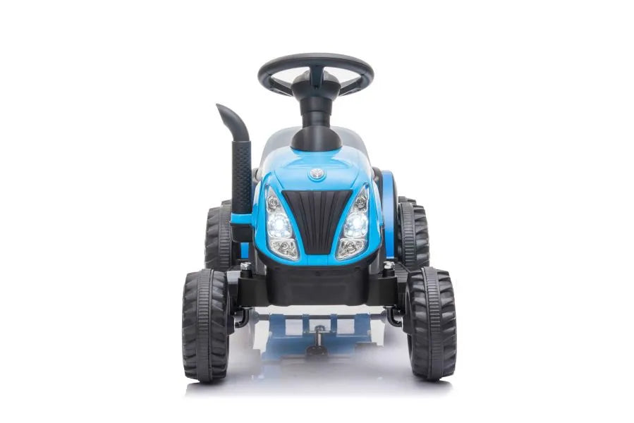 Vaikiškas traktorius New Holland su priekaba, 6 V, mėlynas