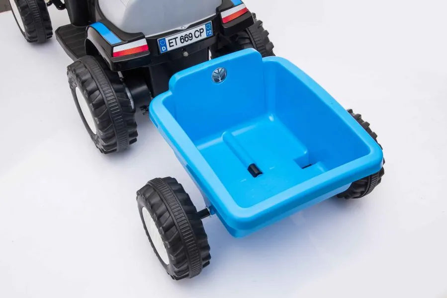 Vaikiškas traktorius New Holland su priekaba, 6 V, mėlynas