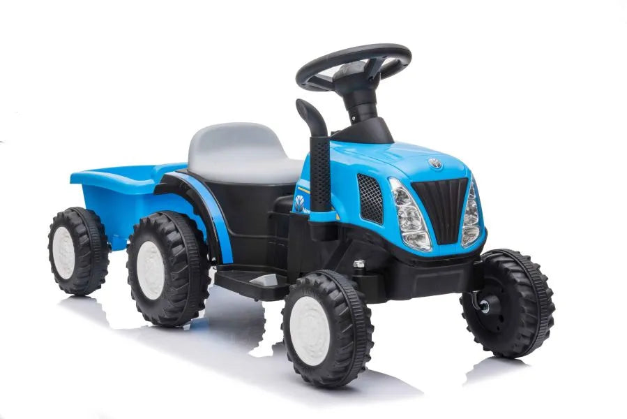 Vaikiškas traktorius New Holland su priekaba, 6 V, mėlynas