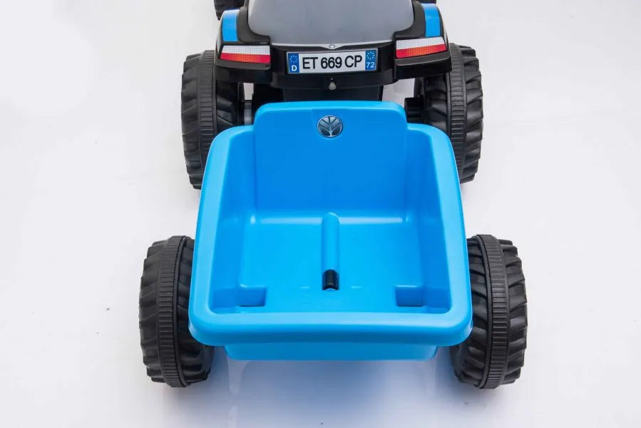 Vaikiškas traktorius New Holland su priekaba, 6 V, mėlynas