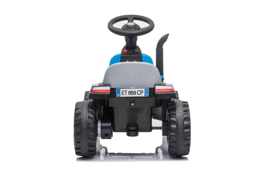Vaikiškas traktorius New Holland su priekaba, 6 V, mėlynas
