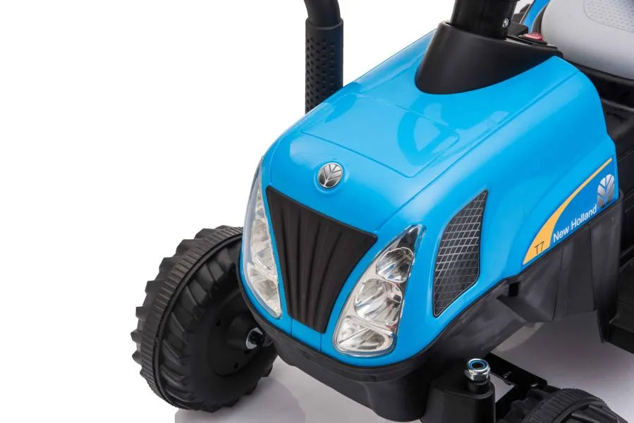 Vaikiškas traktorius New Holland su priekaba, 6 V, mėlynas