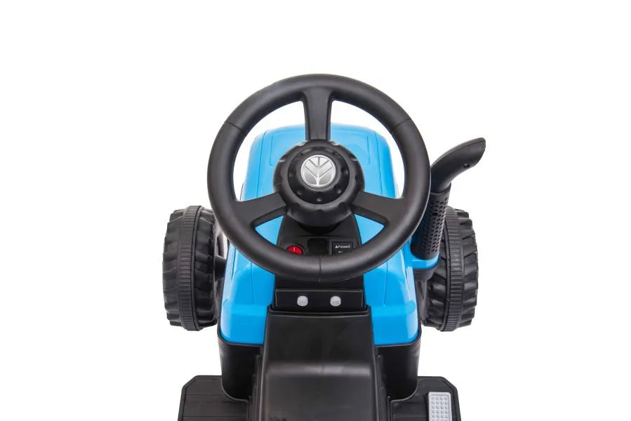 Vaikiškas traktorius New Holland su priekaba, 6 V, mėlynas