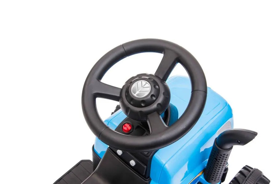 Vaikiškas traktorius New Holland su priekaba, 6 V, mėlynas