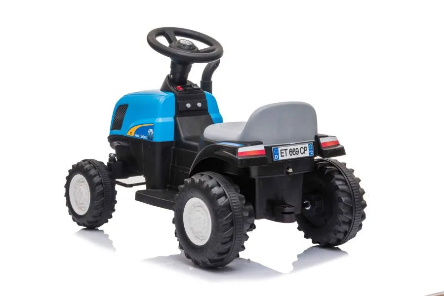 Vaikiškas traktorius New Holland su priekaba, 6 V, mėlynas