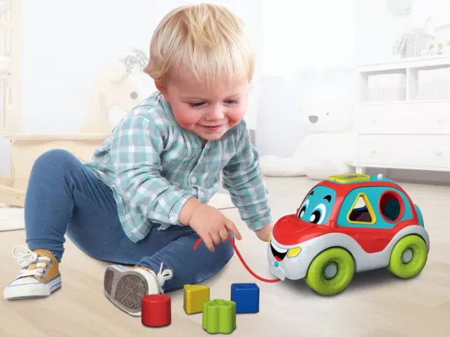 Vaikiškas traukiamas automobilis-rūšiuoklė su garsais ir formelėmis, 32 cm