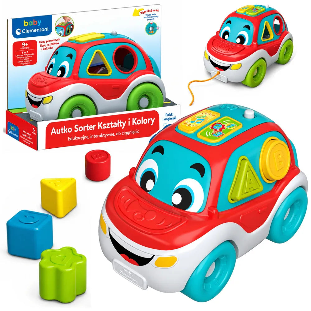 Vaikiškas traukiamas automobilis-rūšiuoklė su garsais ir formelėmis, 32 cm