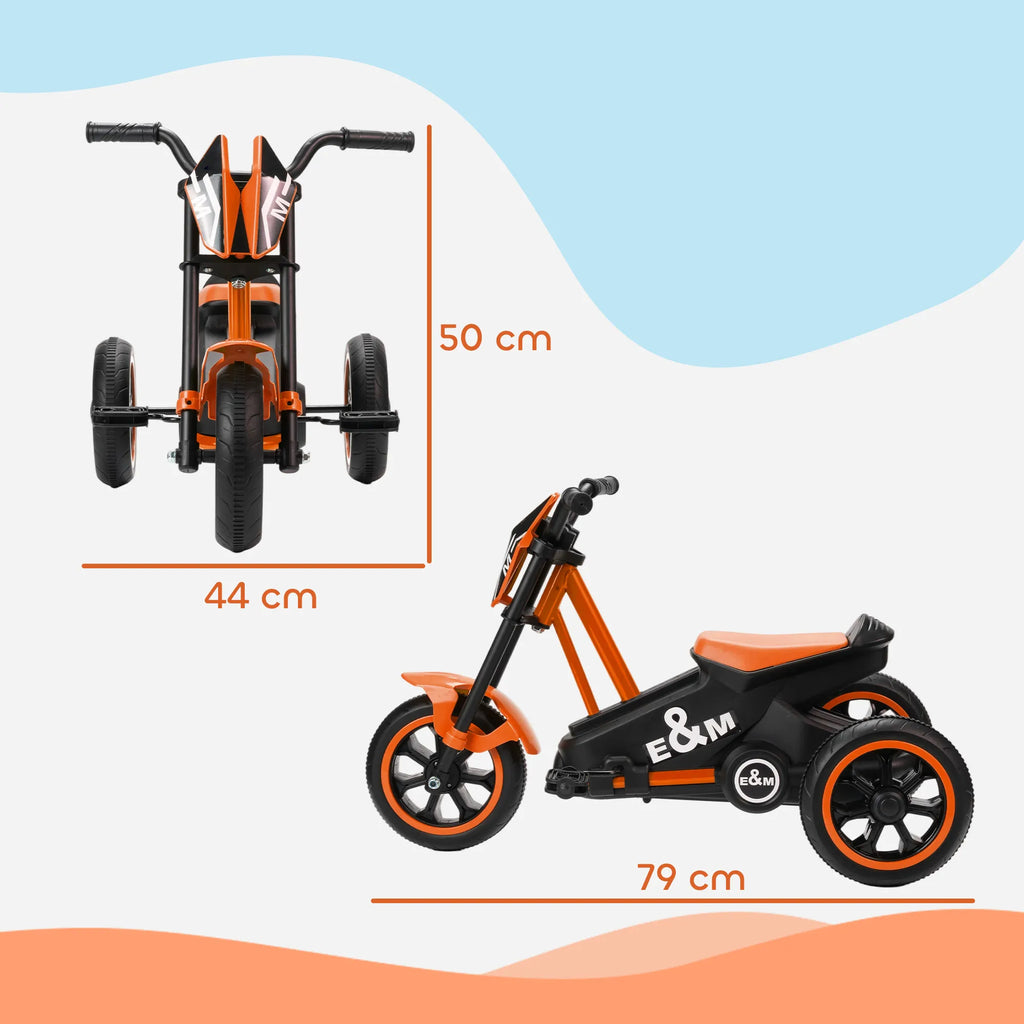 Vaikiškas triratis motociklas su pedalais, vaikams nuo 18 mėn., oranžinis