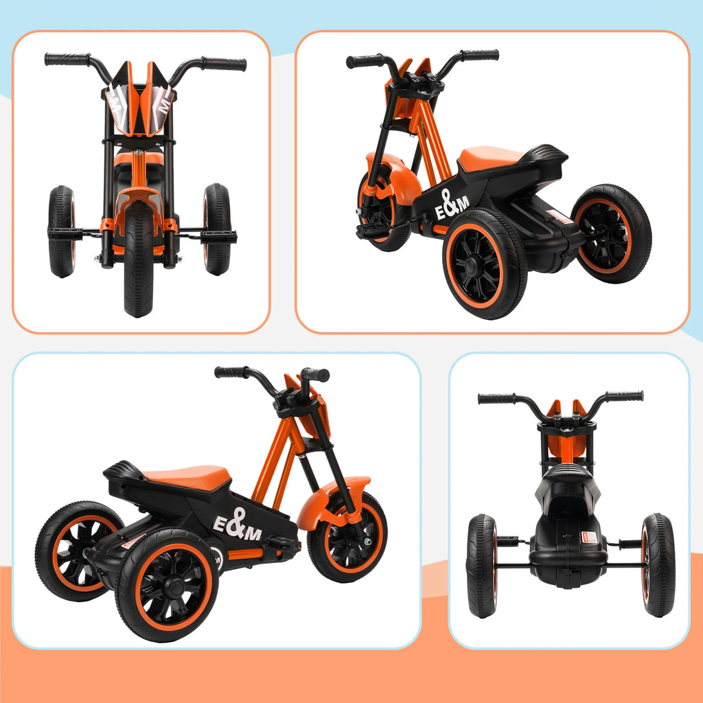 Vaikiškas triratis motociklas su pedalais, vaikams nuo 18 mėn., oranžinis