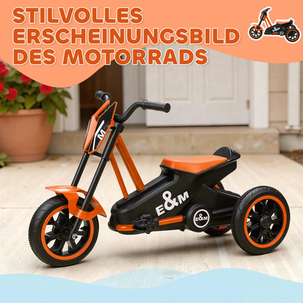 Vaikiškas triratis motociklas su pedalais, vaikams nuo 18 mėn., oranžinis