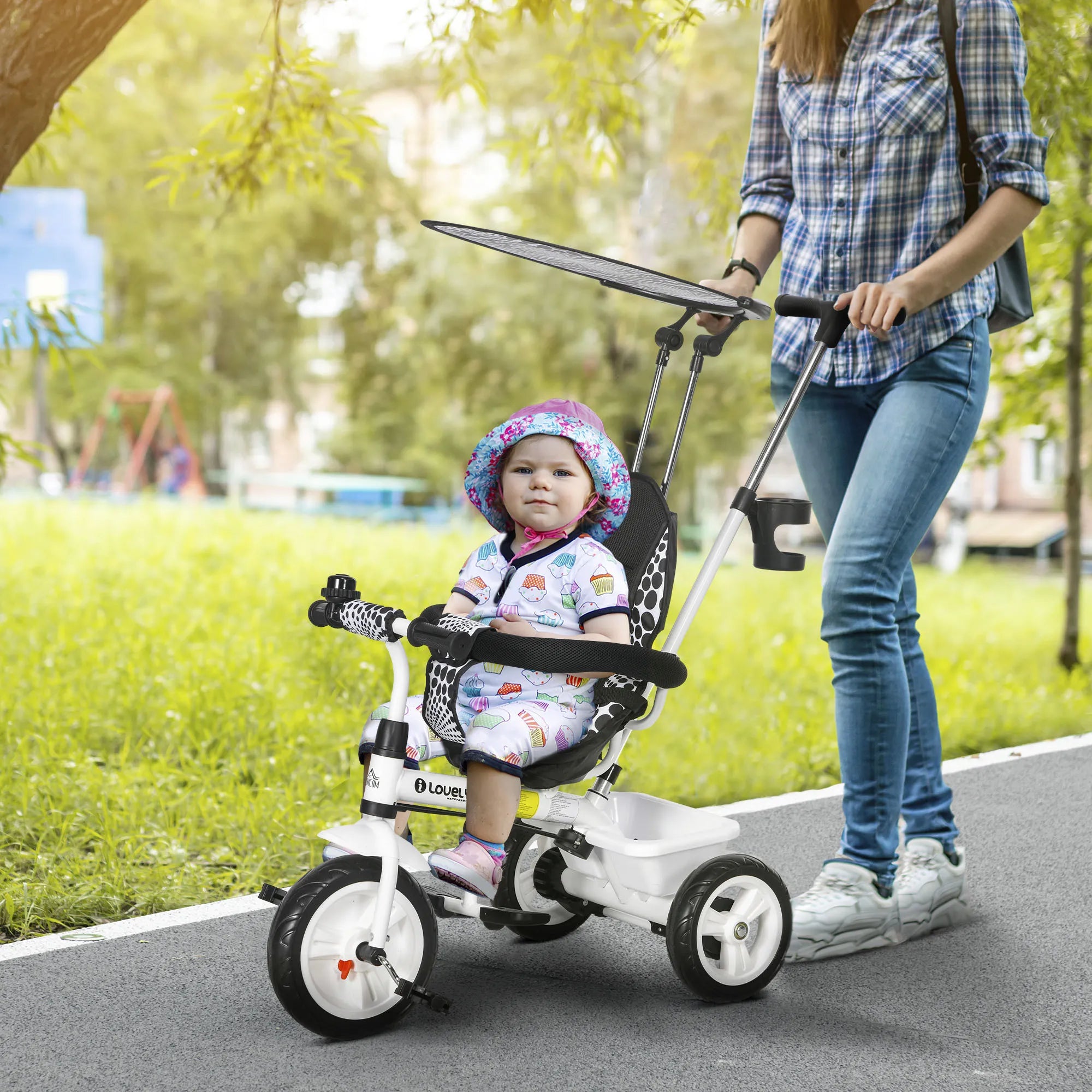 Vaikiškas triratukas 6-in-1 su stūmimo rankena, 1–5 metų vaikams, baltas