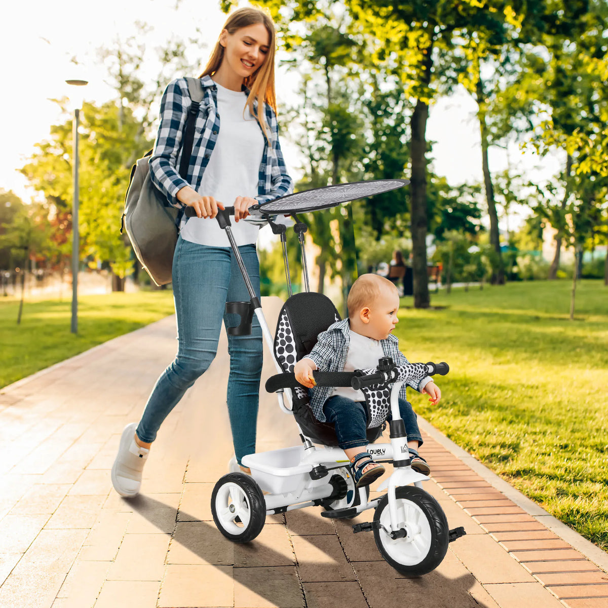 Vaikiškas triratukas 6-in-1 su stūmimo rankena, 1–5 metų vaikams, baltas