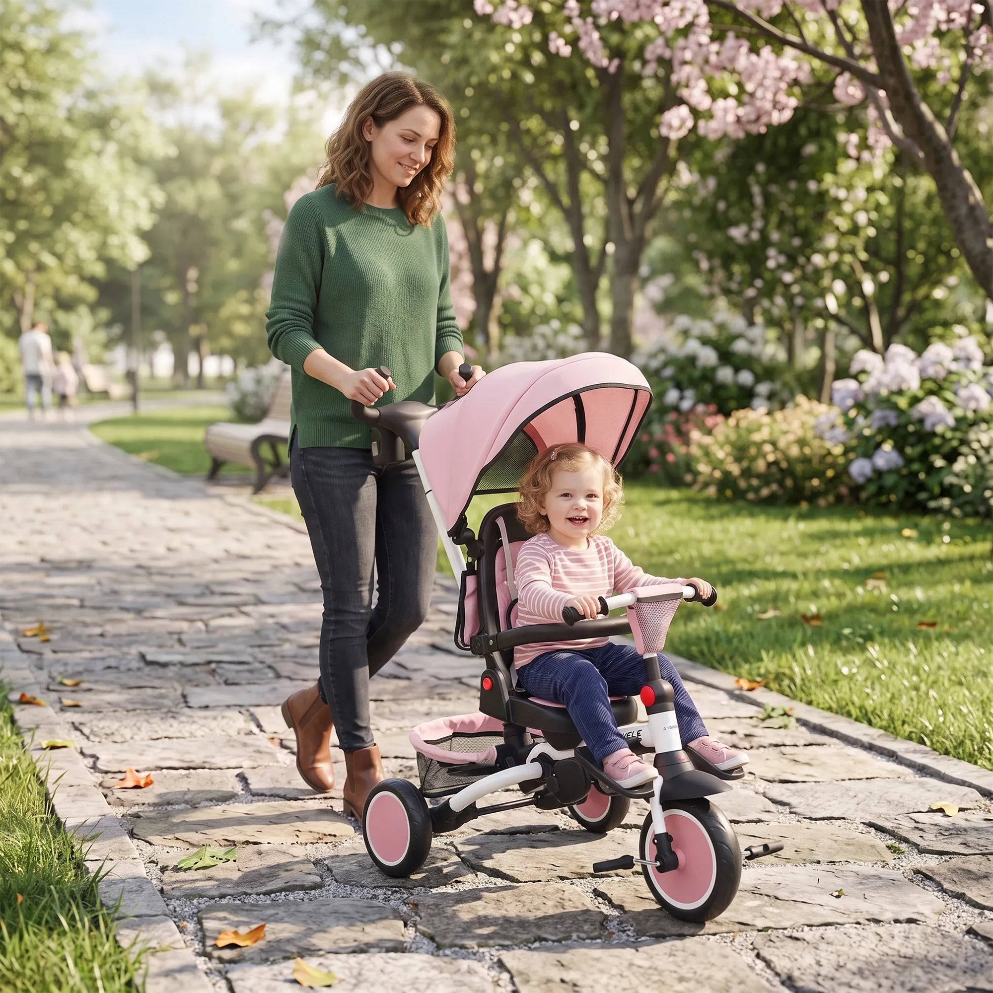 Vaikiškas triratukas 6-in-1 su stūmimo rankena, 12–60 mėn., rožinis