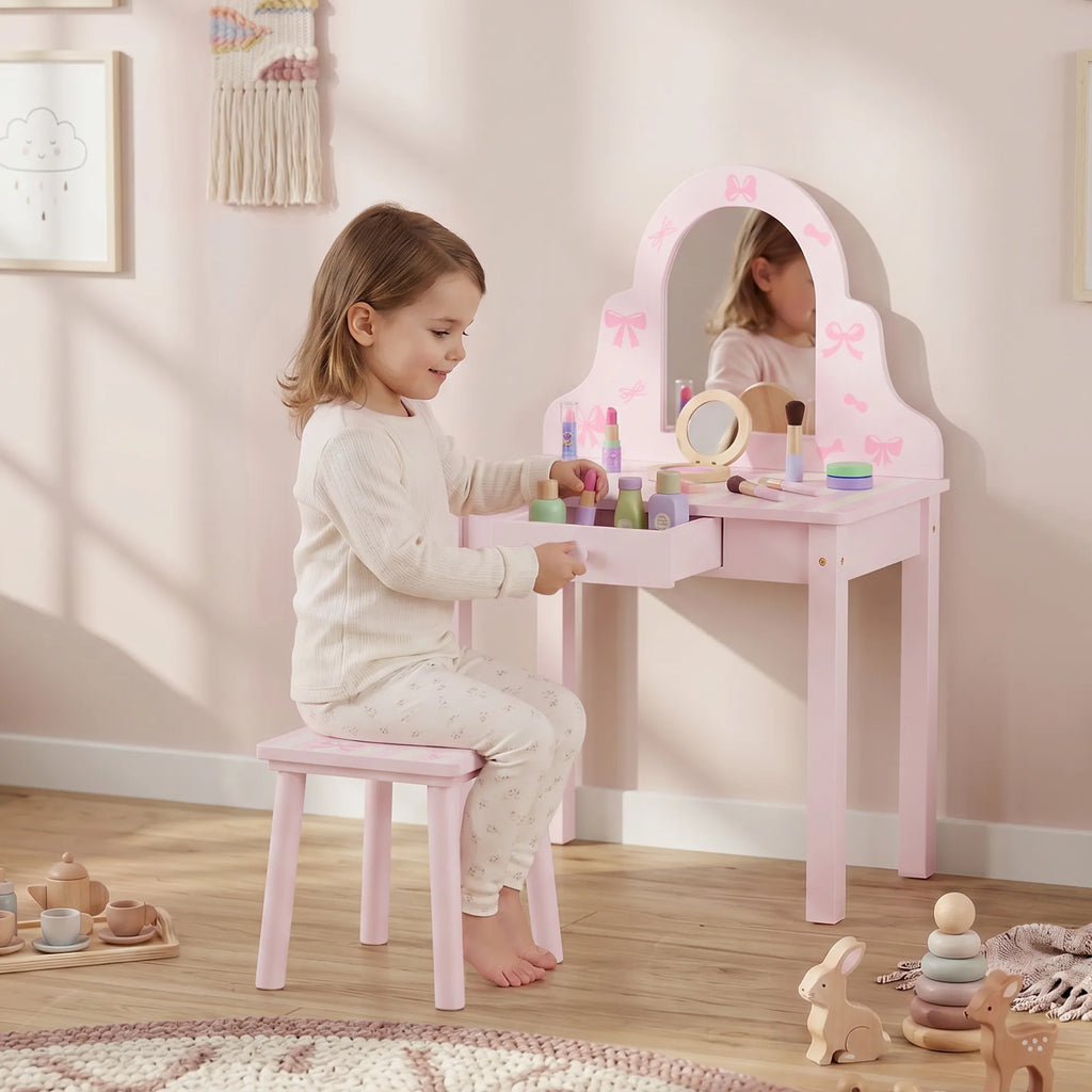 Vaikiškas tualetinis staliukas su kėdute 2-in-1, 3–6 metų vaikams, rožinis