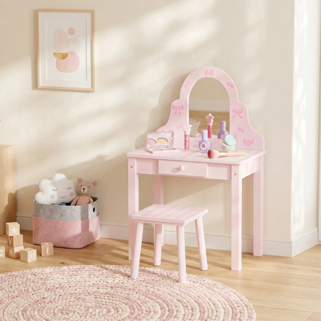 Vaikiškas tualetinis staliukas su kėdute 2-in-1, 3–6 metų vaikams, rožinis