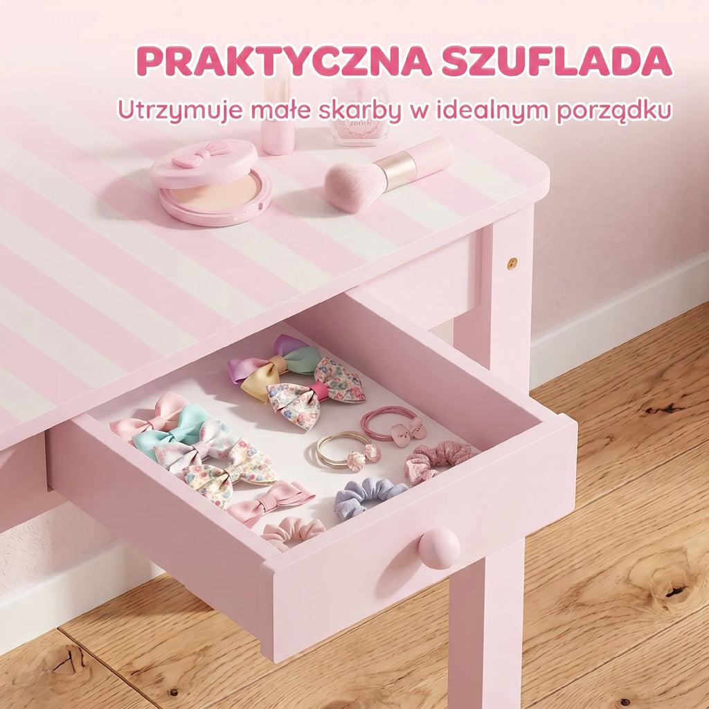 Vaikiškas tualetinis staliukas su kėdute 2-in-1, 3–6 metų vaikams, rožinis