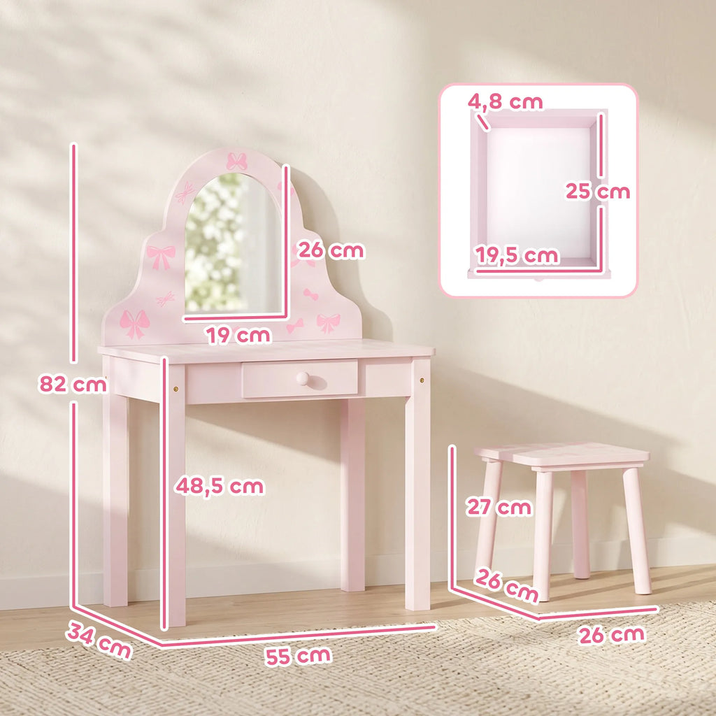 Vaikiškas tualetinis staliukas su kėdute 2-in-1, 3–6 metų vaikams, rožinis