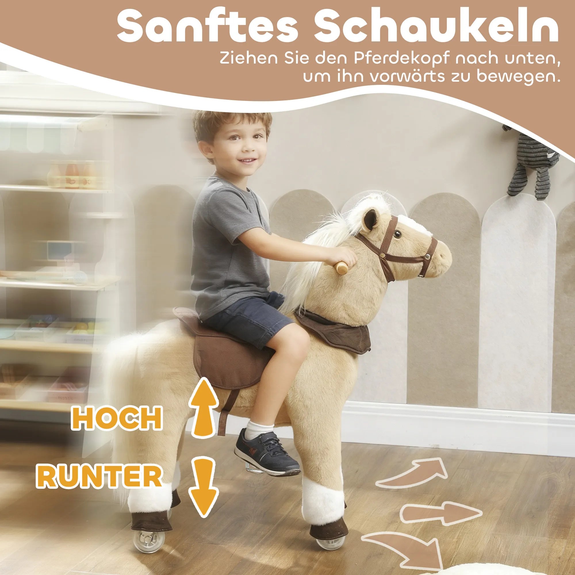 Vaikiškas žaislinis arkliukas, 3–5 metų vaikams, rudas