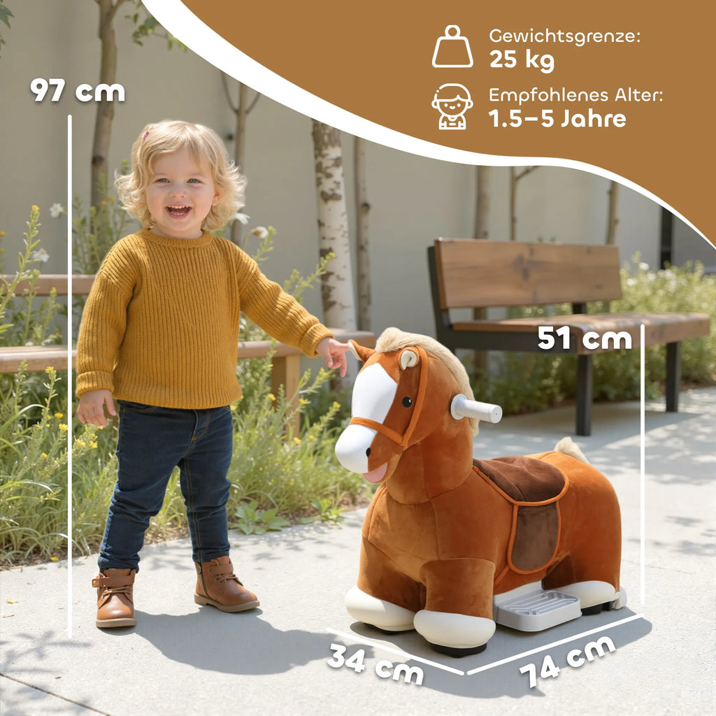 Vaikiškas žaislinis arkliukas su elektrine pavara, 1,5–5 m. vaikams, rudas
