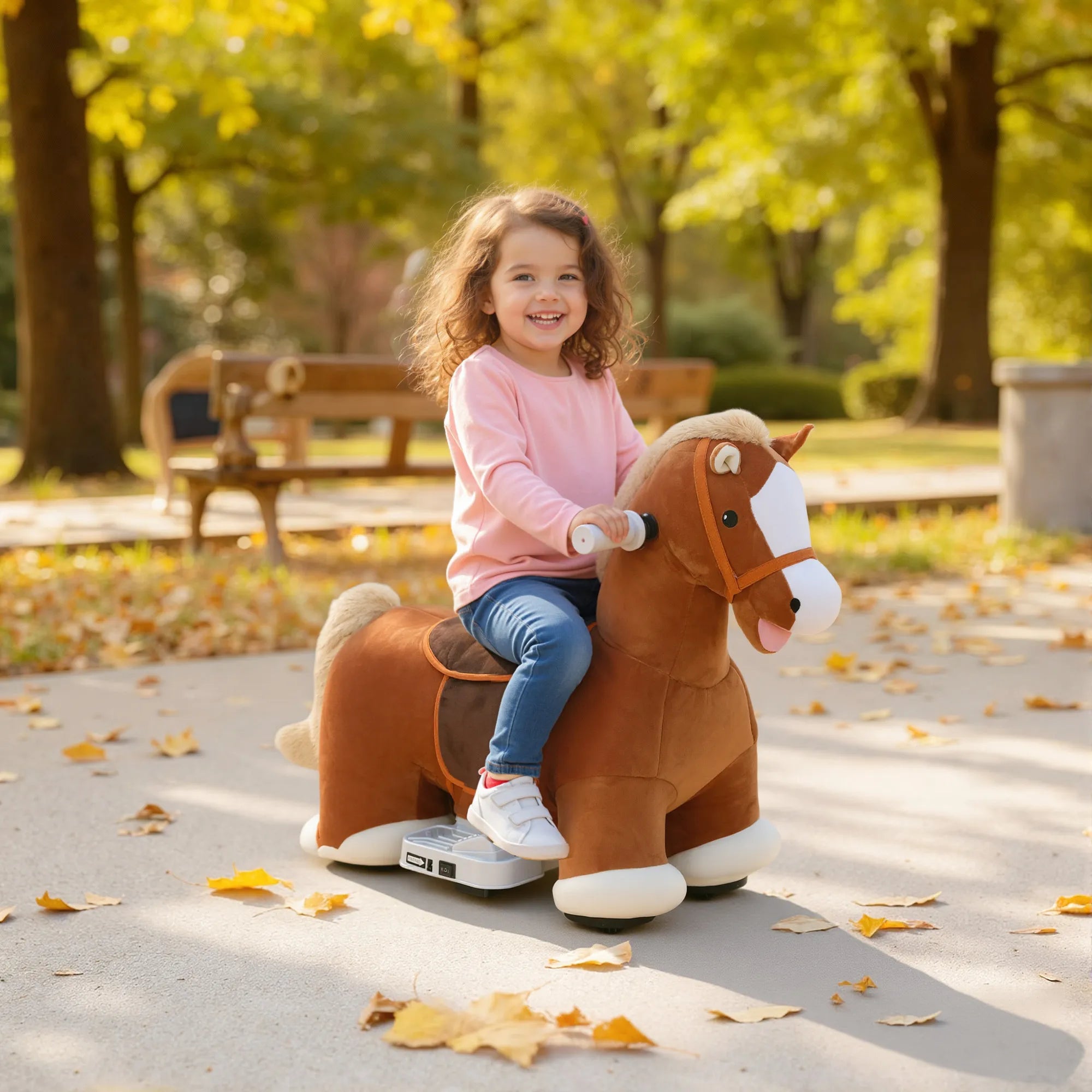 Vaikiškas žaislinis arkliukas su elektrine pavara, 1,5–5 m. vaikams, rudas