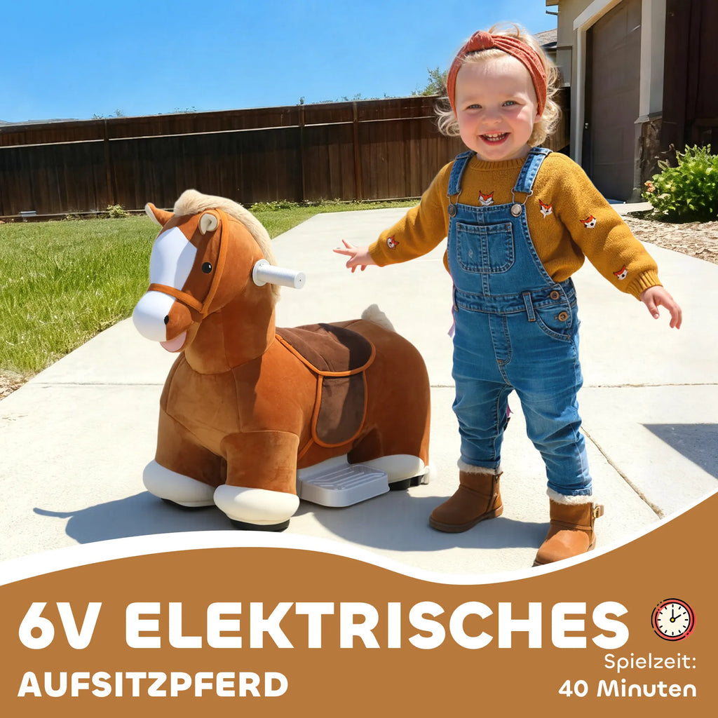 Vaikiškas žaislinis arkliukas su elektrine pavara, 1,5–5 m. vaikams, rudas