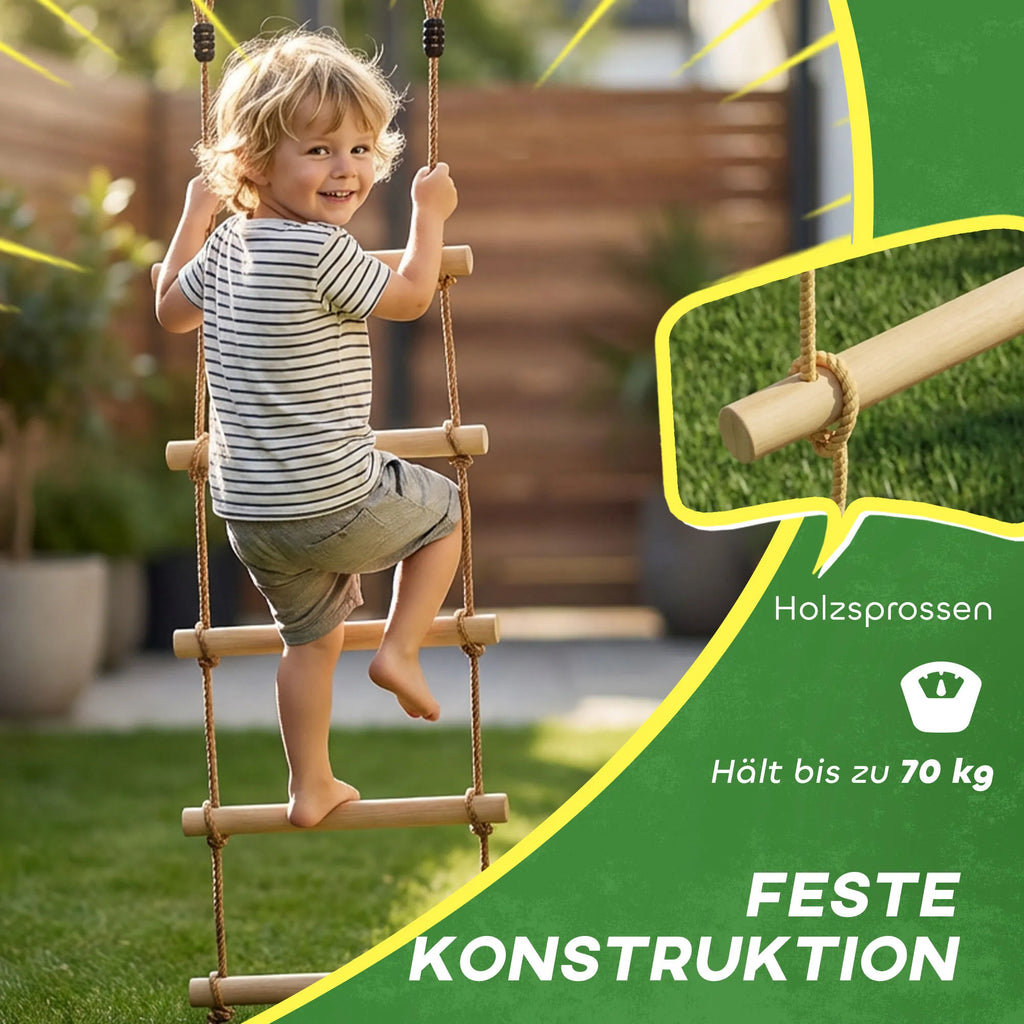 Vaikiškos kopėčios laipiojimui iš natūralios medienos 5 pakopų 180 cm