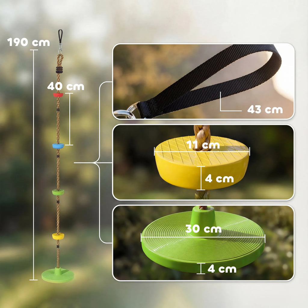 Vaikiškos laipiojimo virvės sūpynės, su platforma, 3-8 metų vaikams, iki 50 kg, žalios