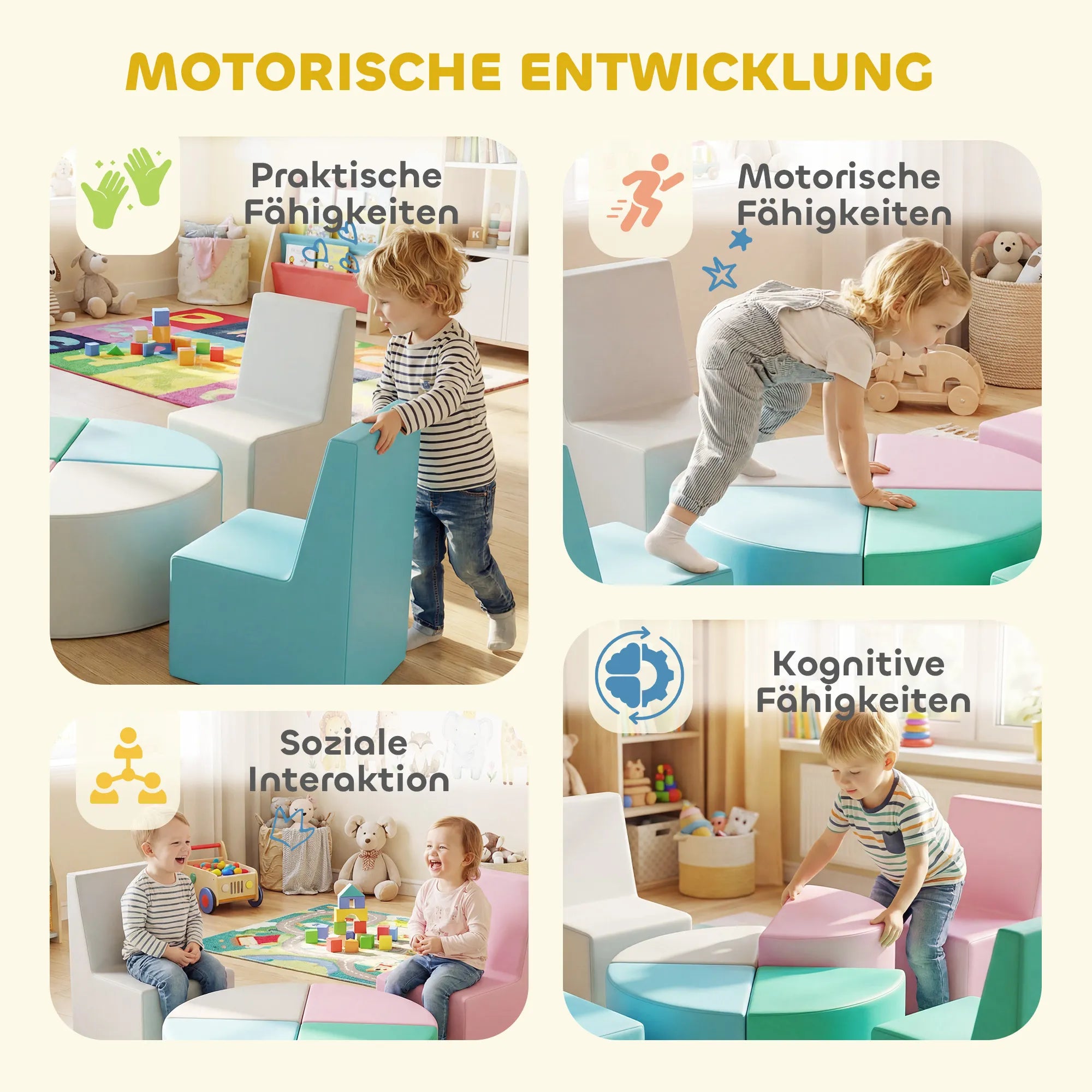 Vaikiškos putplasčio kaladėlės, 8 dalių, transformuojamos į stalą su kėdutėmis, 12-36 mėn.