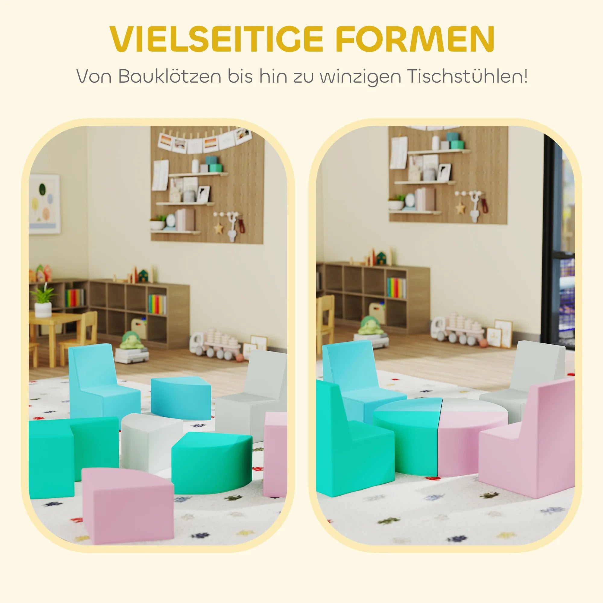 Vaikiškos putplasčio kaladėlės, 8 dalių, transformuojamos į stalą su kėdutėmis, 12-36 mėn.