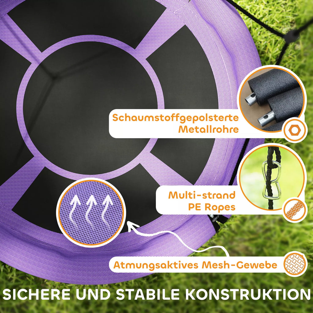 Vaikiškos sūpynės lizdas, 98 cm, iki 150 kg, 3–8 metų vaikams, violetinės