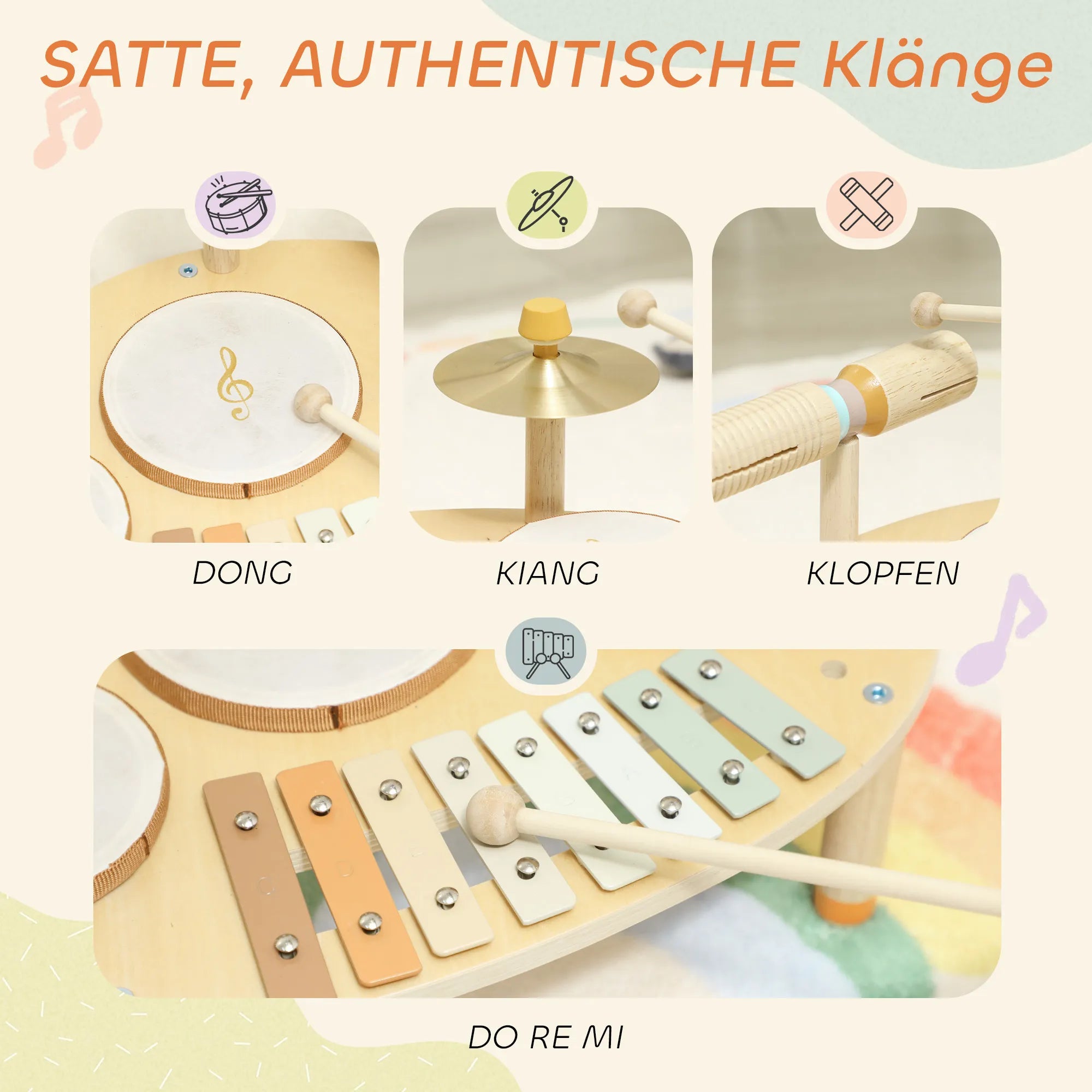 Vaikiškų muzikos instrumentų rinkinys 4-in-1 Montessori medinis