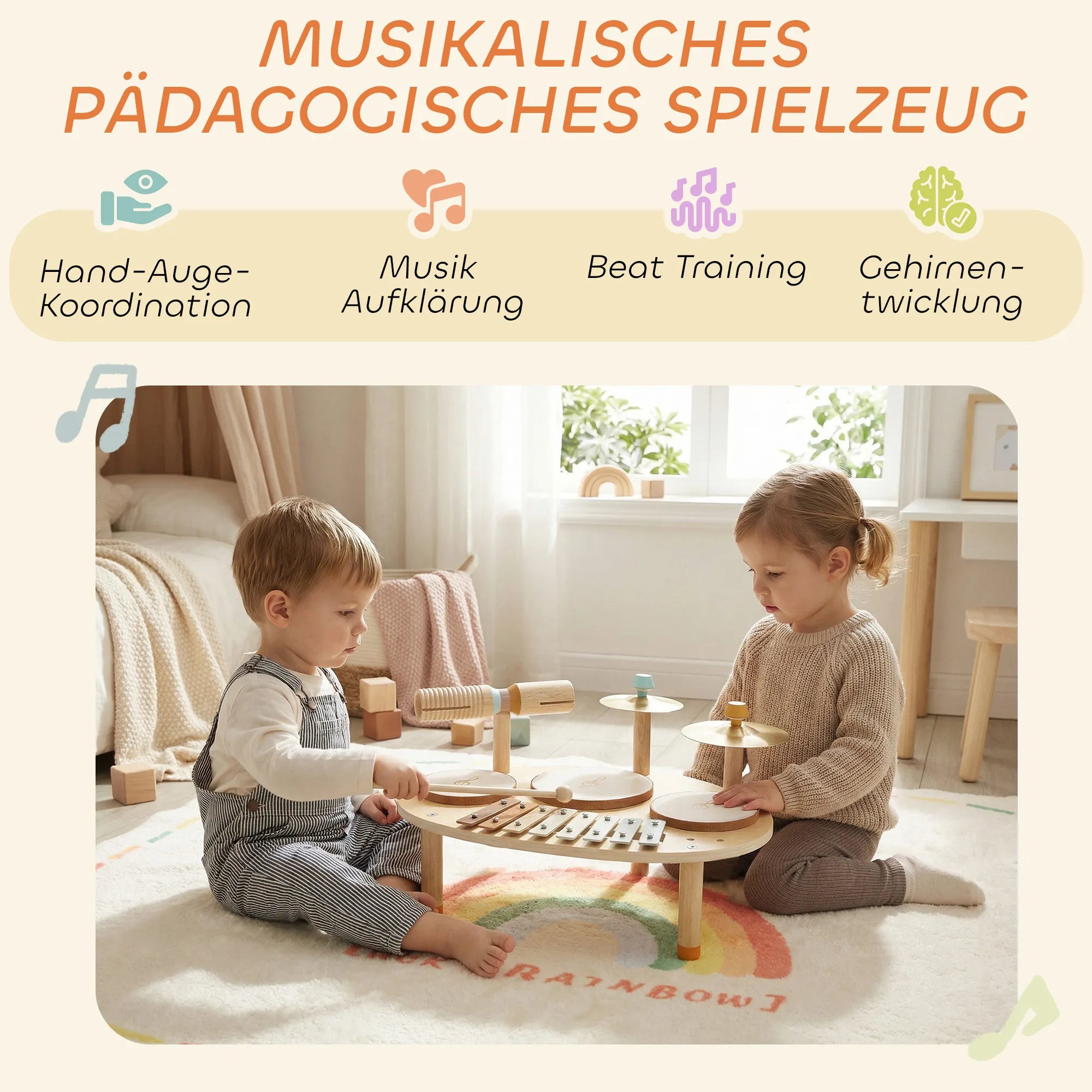 Vaikiškų muzikos instrumentų rinkinys 4-in-1 Montessori medinis