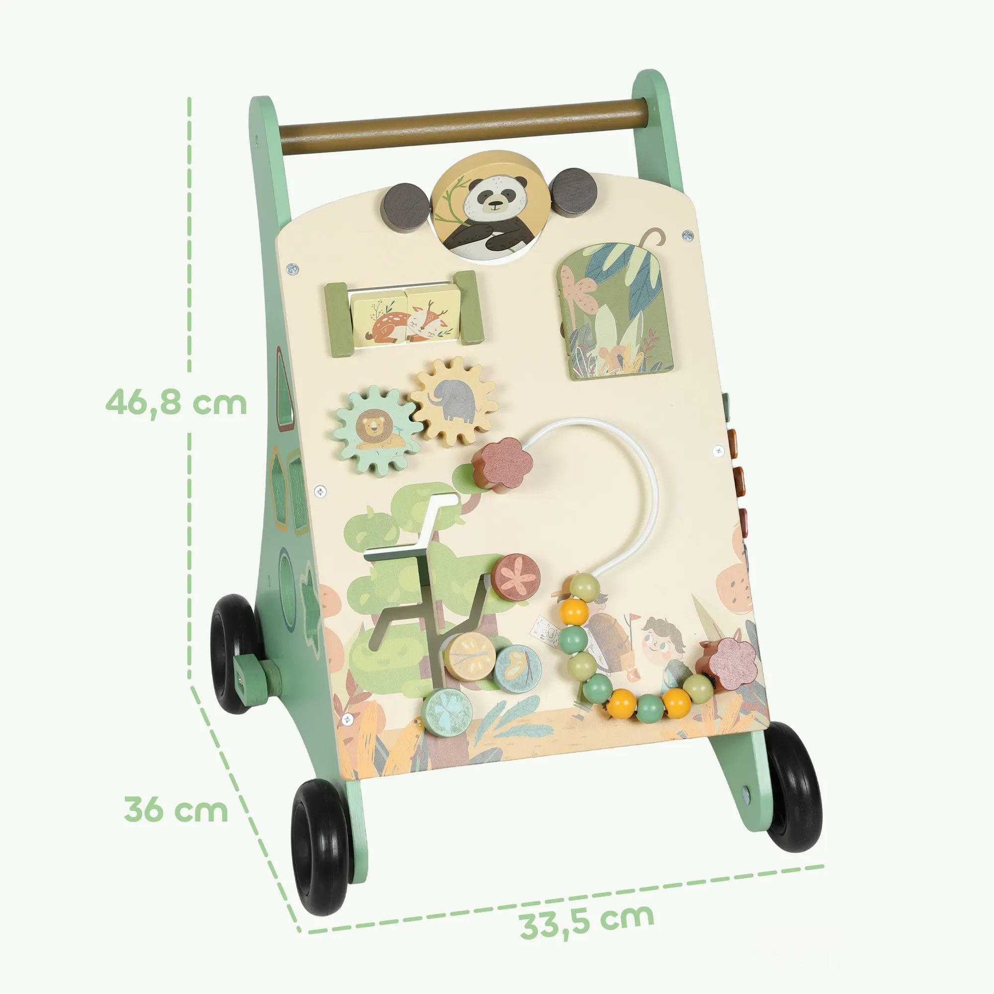 Vaikštynės-stumduko matmenų schema centimetrais