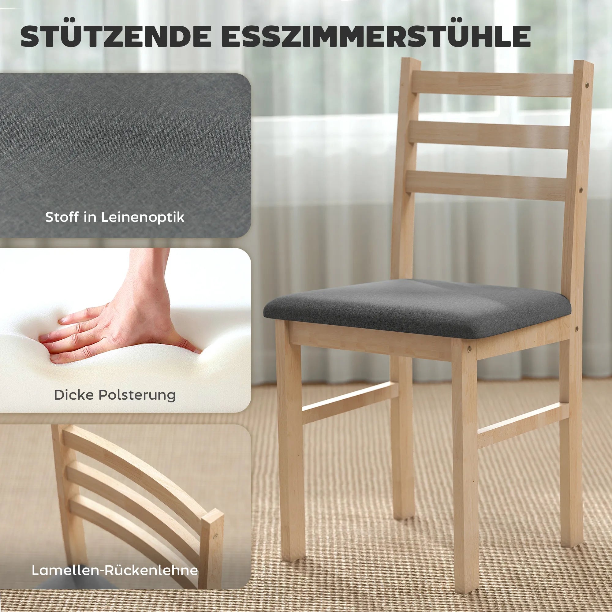 Valgomojo baldų komplektas 3 dalių, 2 kėdės, stalas mažoms erdvėms, natūralaus medžio, pilka