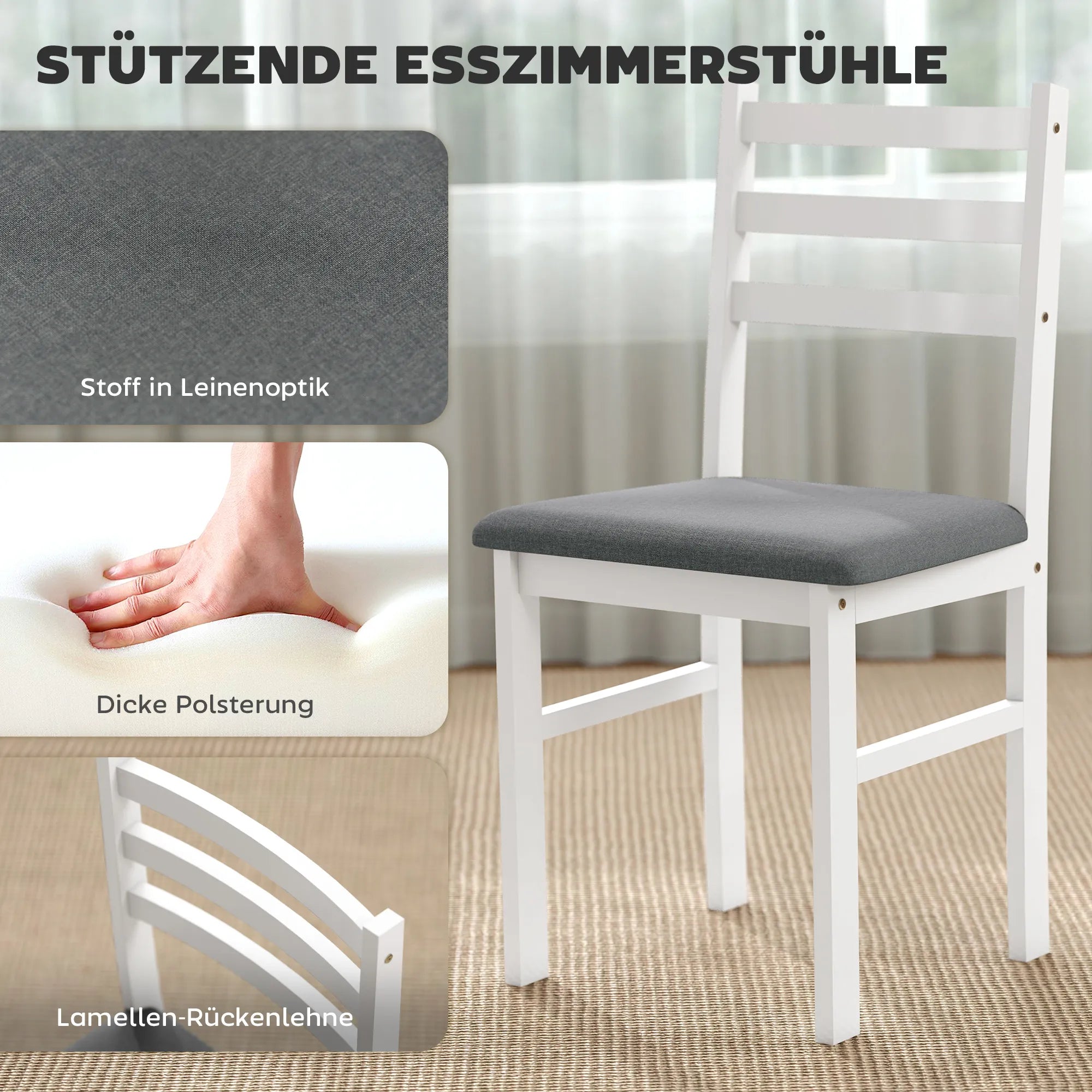 Kėdės detalė iš arti: audinio tekstūra, minkštas paminkštinimas ir lentelių atlošas