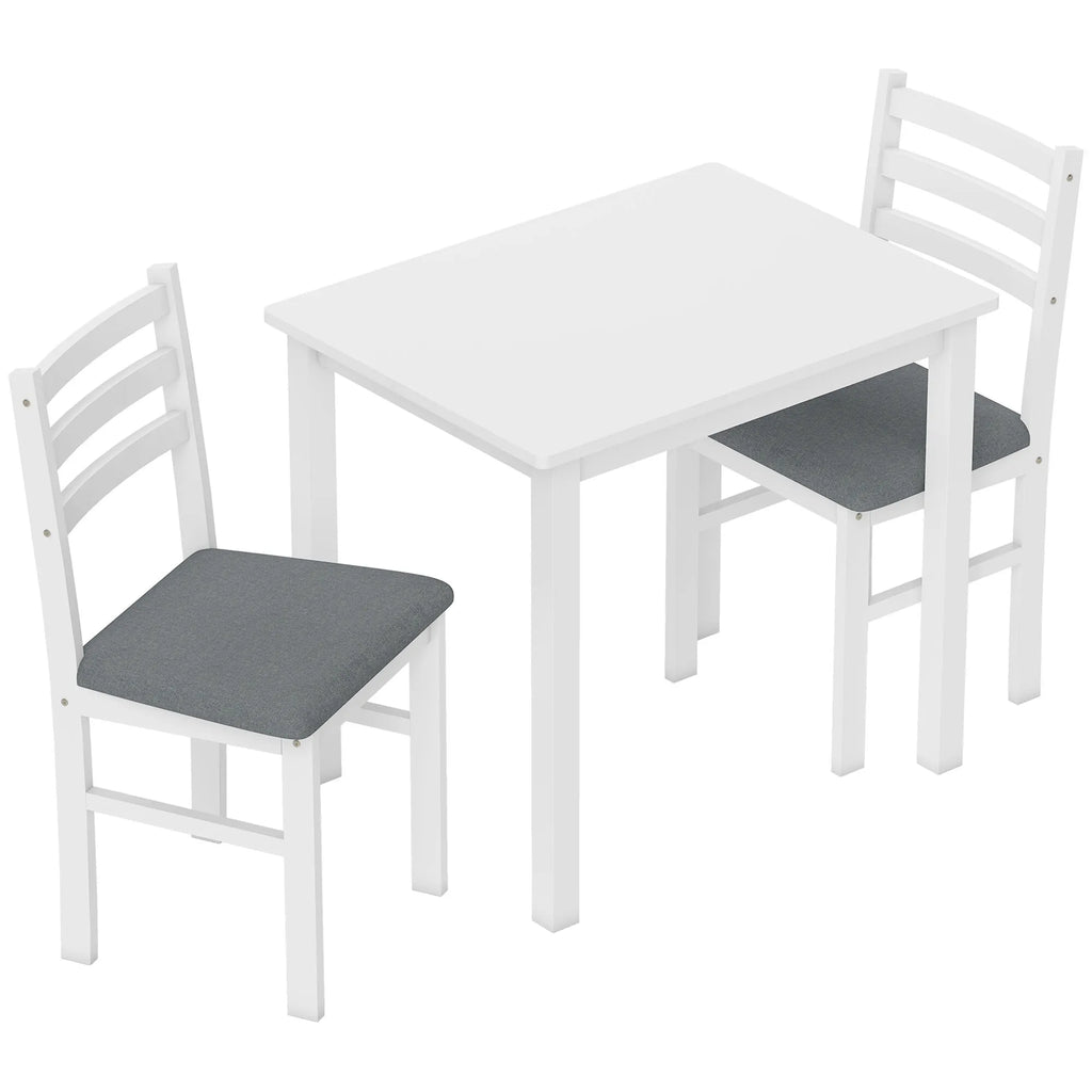 Valgomojo baldų komplektas 3 dalių su 2 kėdėmis medinis baltas kompaktiškas