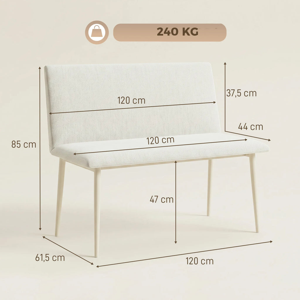 Valgomojo kėdė suolai, 120 cm pločio, smėlio spalvos