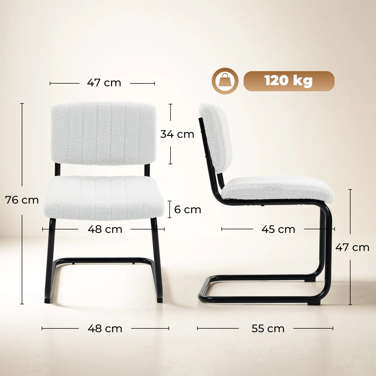 Valgomojo kėdės, 2 vnt., 120 kg apkrova, kreminės