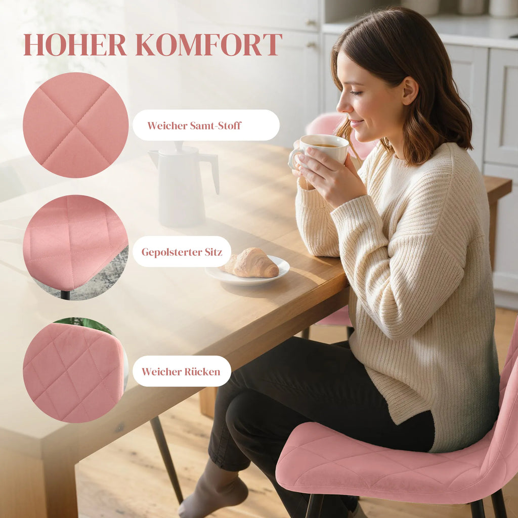Valgomojo kėdės 4 vnt. komplektas su atlošu, rožinės