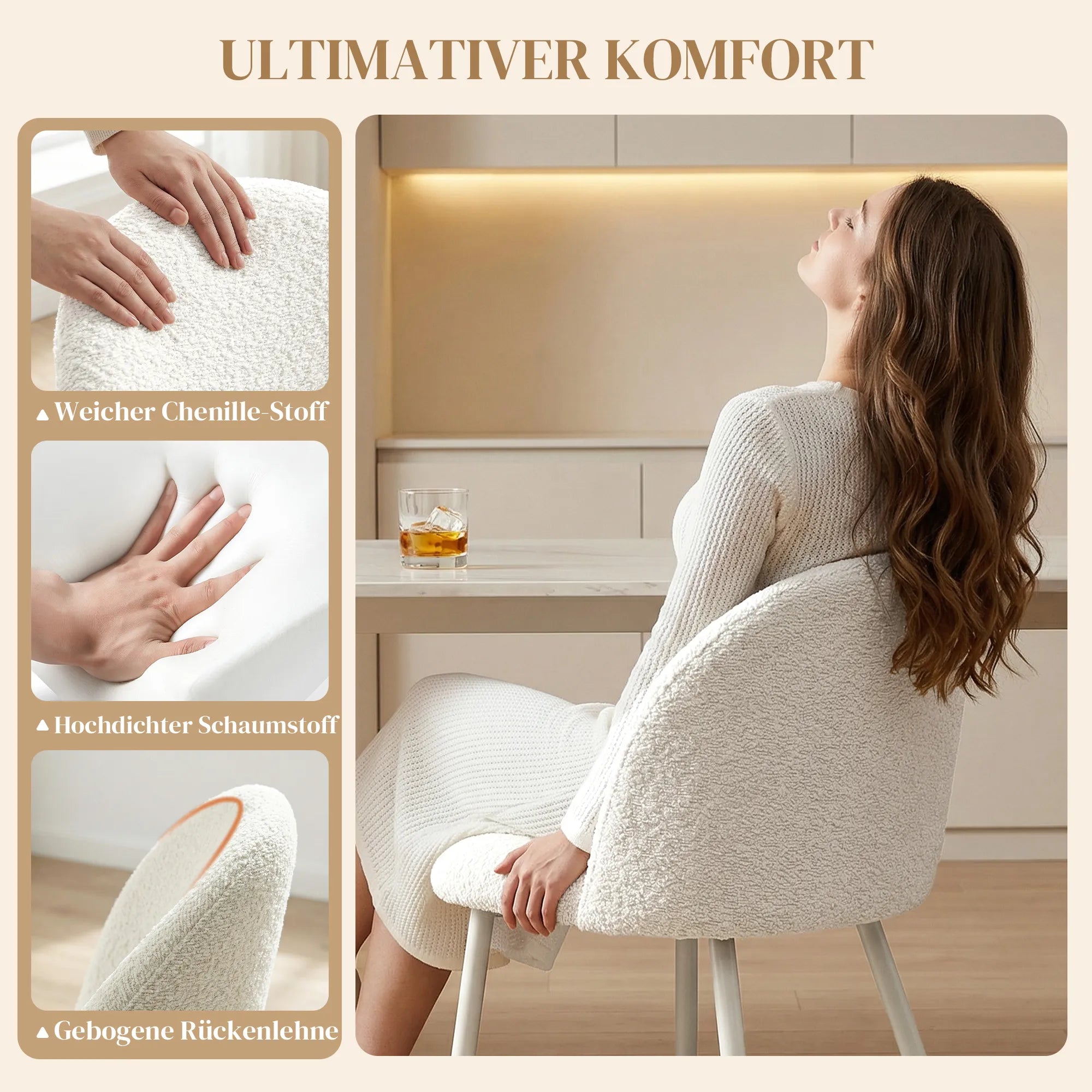 Valgomojo kėdės, komplektas 2 vnt., apkrova iki 120 kg, kreminės baltos spalvos