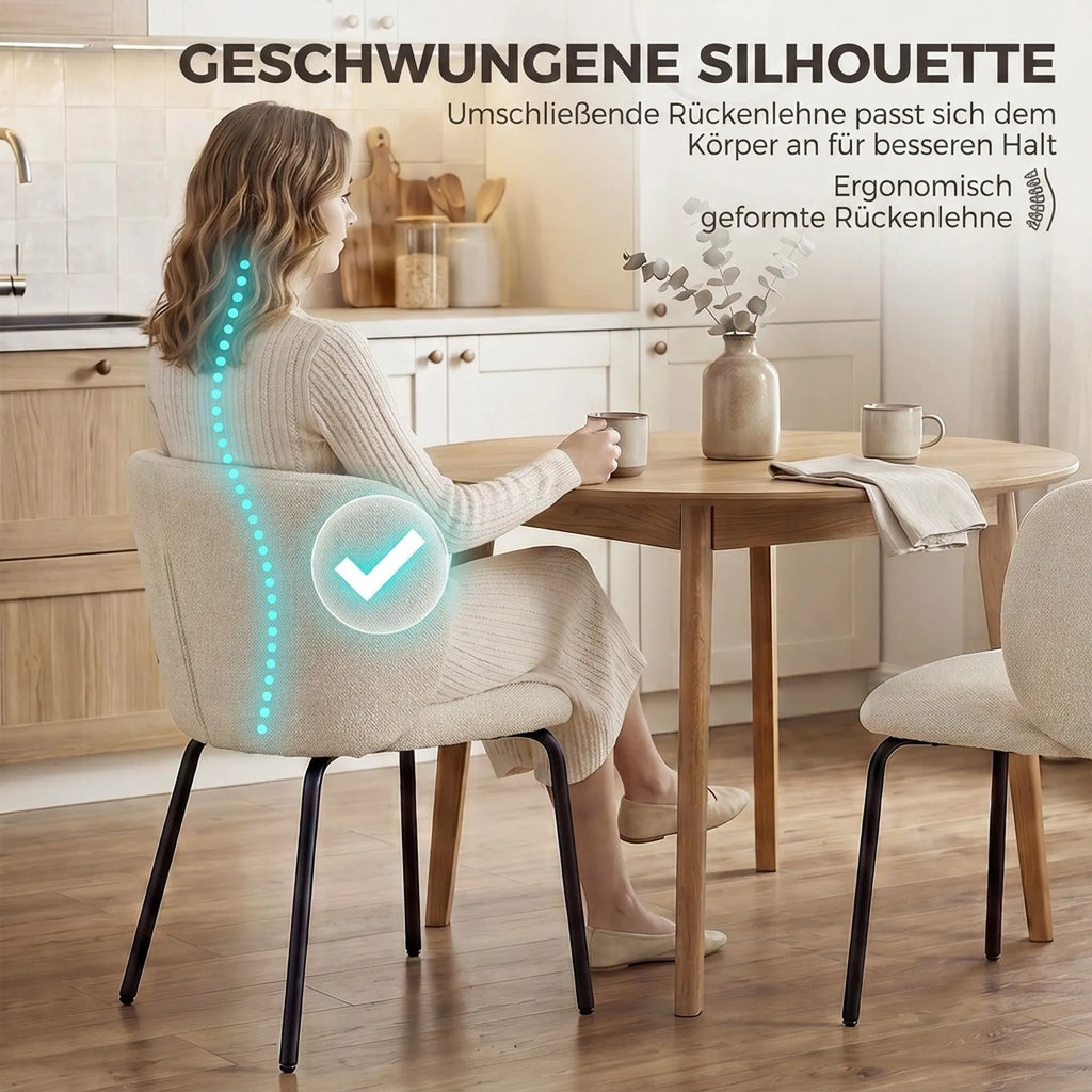 Valgomojo kėdžių komplektas, 2 vnt., paminkštintos, su ergonomiškais porankiais, metalinėmis kojomis, smėlio spalvos