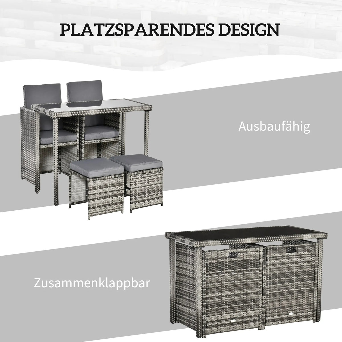 Infografika apie kompaktišką, sudedamą baldų komplekto dizainą