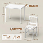 Valgomojo komplekto matmenų schema: stalas 80×60×75 cm, kėdės 39×40×85 cm