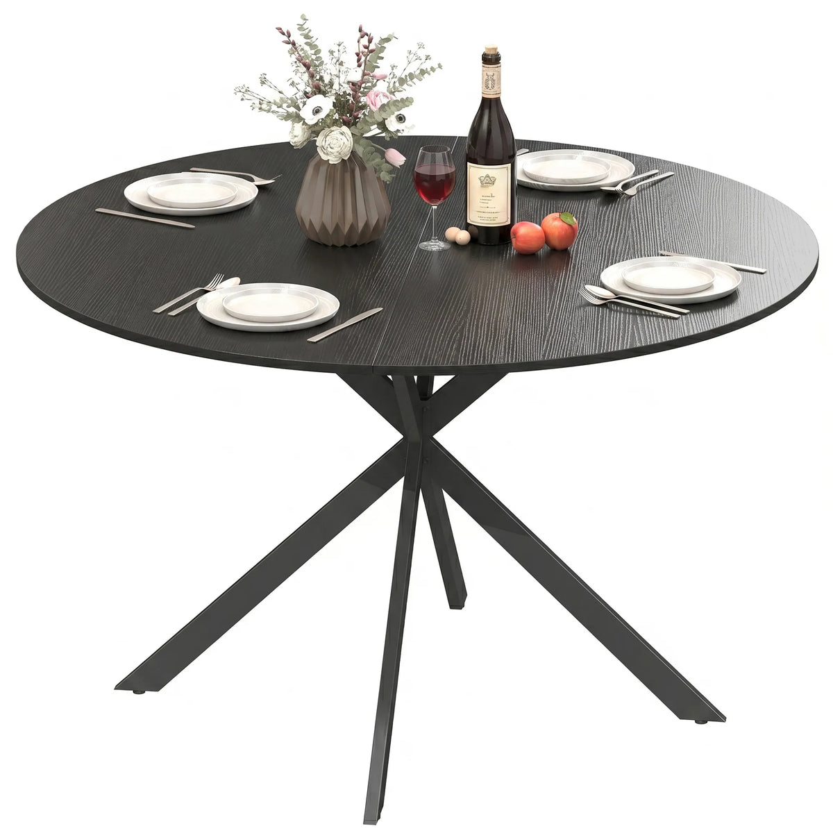Valgomojo stalas 120 cm skersmens, pramoninio dizaino, juodas