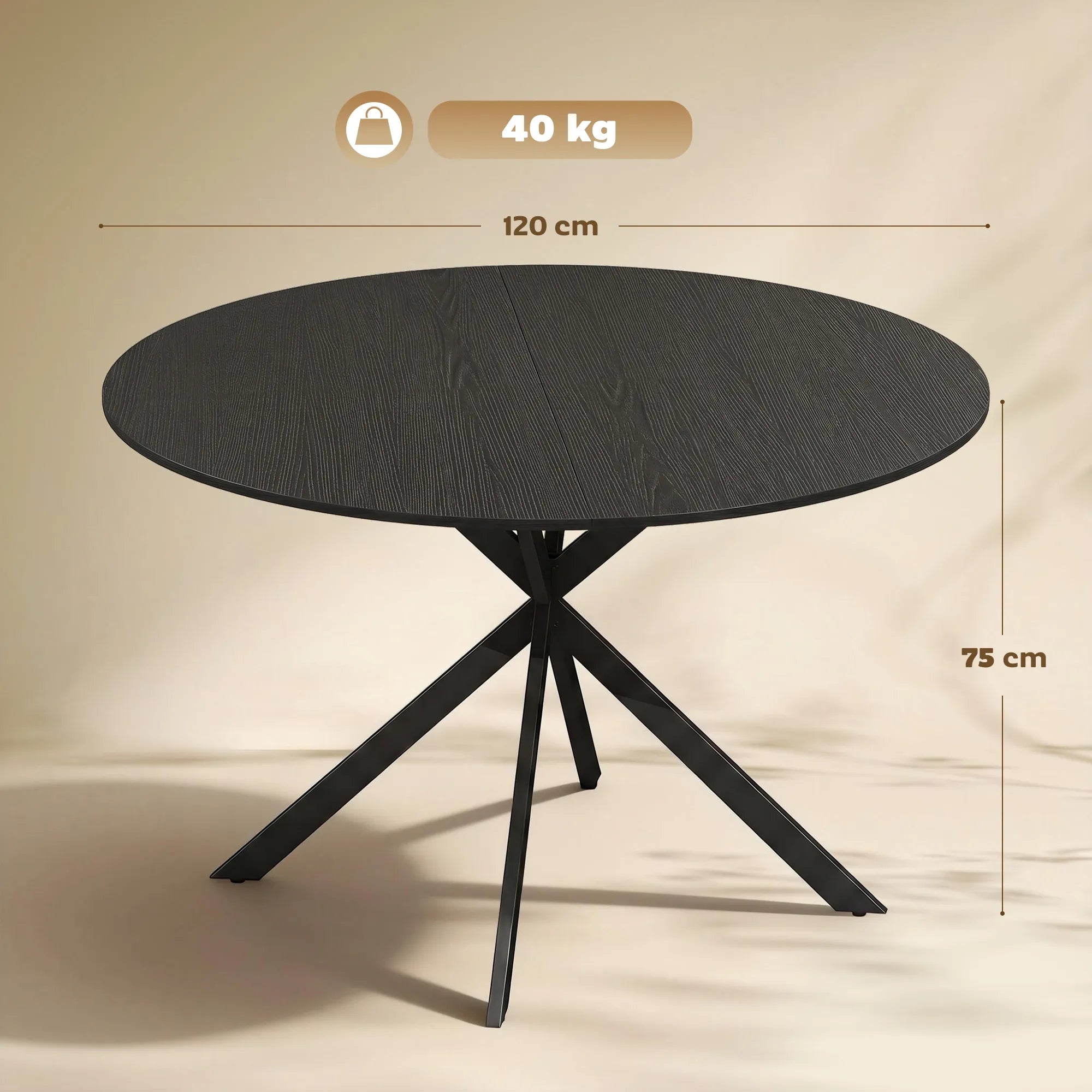 Valgomojo stalas 120 cm skersmens, pramoninio dizaino, juodas