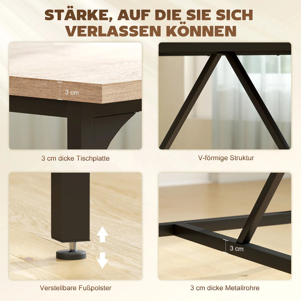 Valgomojo stalas 180x80 cm, 6-8 asmenims, stačiakampis, medžio imitacijos stalviršis, natūrali spalva