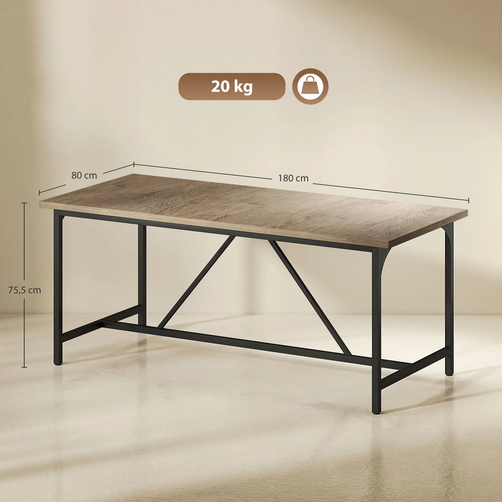 Valgomojo stalas 180x80 cm, 6-8 asmenims, stačiakampis, medžio imitacijos stalviršis, natūrali spalva